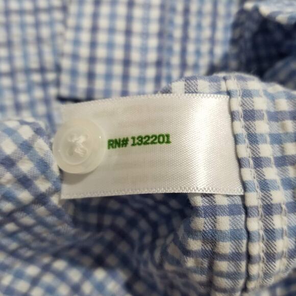 Criquet Shirt Mens XL Blue Seersucker Vented Button Gingham Check Short Sleeve - Picture 5 of 10